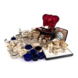 A mixed lot of silver items,various dates and makers,comprising: twelve various salt cellars, two