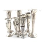 A mixed lot of silver vases,various dates and makers,comprising: a pair by Mappin and Webb,