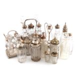 A mixed lot of silver items,comprising: a George III five-bottle cruet frame, London 1811, plus