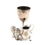 A mixed lot of silver items,various dates and makers,comprising: a George III bun pepper pot, by