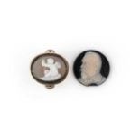 Two cameo jewels, comprising: a 19th century ring set with an agate cameo depicting Cupid, size I;