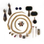 λ A collection of jewels, 19th century, comprising: a gold ring set with an agate intaglio of an