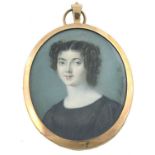 λ Bianca Boni (Italian Early 19th Century) Portrait miniature of a lady dressed in black Signed