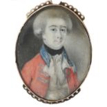 λ English School 18th Century Portrait miniature of John Bolton (d.1813), wearing a red coat and