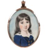 λ Edward Burch (1730-1814) Portrait miniature of a boy in a blue jacket Oval, in gilt metal frame