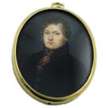 λ Circle of Jean-Baptiste Jacques Augustin Portrait miniature of a gentleman, wearing a black coat