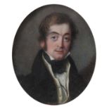 λ English School Early 19th Century Portrait miniature of a gentleman wearing a black coat and