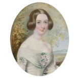 λ Charles Foot Tayler (1794–1853) Portrait miniature of Miss Poynter wearing a white dress seated in