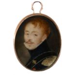 λ Continental School 19th Century Portrait miniature of a gentleman in uniform Oval, in a gilt metal