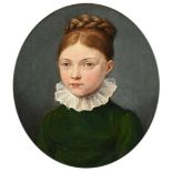 French School 19th Century Portrait miniature of Emma Blanchet of Vevey (1815-1879), wearing a green