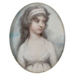 λ Andrew Plimer (1763-1837) Portrait miniature of Miss C.B. Wynne wearing a white dress and