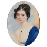 λ Charles Foot Tayler (1794–1853) Portrait miniature of a lady wearing a white dress and blue