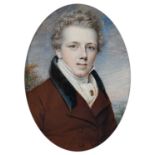 λ Charles Foot Tayler (1794–1853) Portrait miniature of a gentleman wearing a brown coat with blue