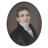 λ Jean Pierre Drouin (French 1782-1861) Portrait miniature of a gentleman wearing a black coat