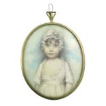 λ Andrew Plimer (1763-1837) Portrait miniature of a child, wearing a white dress and bonnet Oval, in