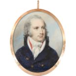 λ George Engleheart (1750-1829) Portrait miniature of a gentleman wearing a blue coat and with