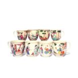 Eight Worcester coffee cups, c.1770, painted with scenes of Chinese figures at various pursuits,