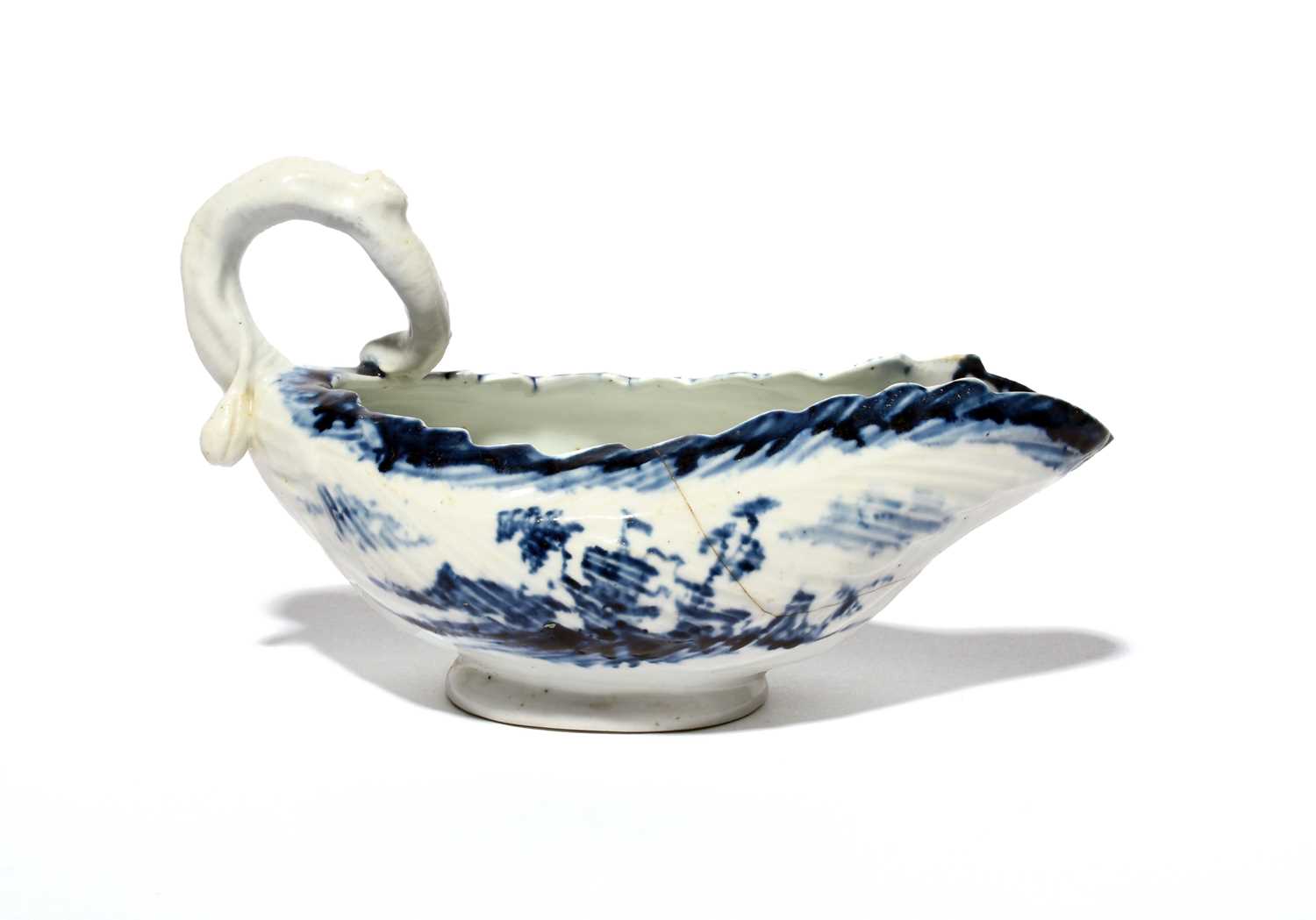 A Longton Hall Cos Leaf Sauceboat C 1755 60 Moulded With Overlapping 
