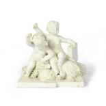 A Sèvres biscuit porcelain figure group of putti, 2nd half 18th century, probably emblematic of