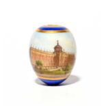 A Berlin (KPM) topographical Easter egg, c.1830, finely painted with a view of the New Palace at
