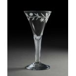 A large wine glass or goblet of Jacobite significance, c.1760, the generous drawn trumpet bowl