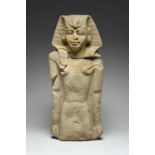 An Egyptian style pharaoh carved stone, three quarter length and wearing a tripartite wig with an