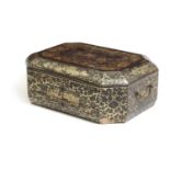 A CHINESE EXPORT BLACK LACQUER WORKBOX 19TH CENTURY of canted rectangular form, with gilt and red