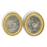 A PAIR OF GEORGE III OVAL COLOURED STIPPLE ENGRAVINGS LATE 18TH CENTURY of 'Cymon & Iphigene' and '