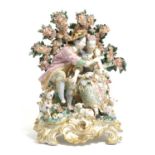 A LARGE AND RARE CHELSEA PORCELAIN BOCAGE GROUP 'THE MUSIC LESSON' C.1760-70 modelled as a