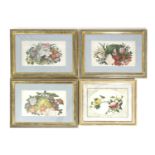 A SET OF THREE CHINESE RICE PAPER PAINTINGS 19TH CENTURY of still lifes of fruit, flowers and