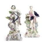 TWO BOW PORCELAIN FIGURES C.1760 emblematic of Summer and Autumn, modelled as Flora standing