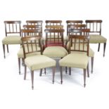 A SET OF TWELVE MAHOGANY DINING CHAIRS IN SHERATON STYLE, LATE 19TH CENTURY some stamped to the back