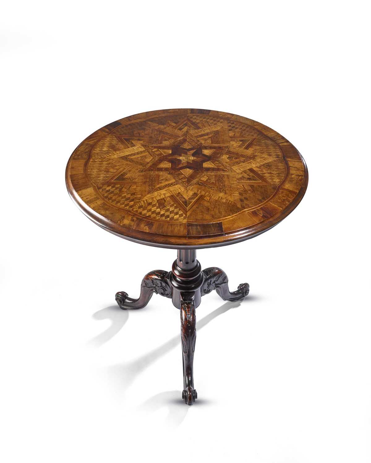 A RARE NEW ZEALAND NATIVE SPECIMEN WOOD PARQUETRY 'CARD' TABLE BY ANTON SEUFFERT, AUCKLAND, DATED '