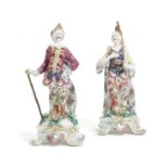 A PAIR OF BOW PORCELAIN FIGURES C.1760 modelled as two actors in Turkish costumes, possibly David