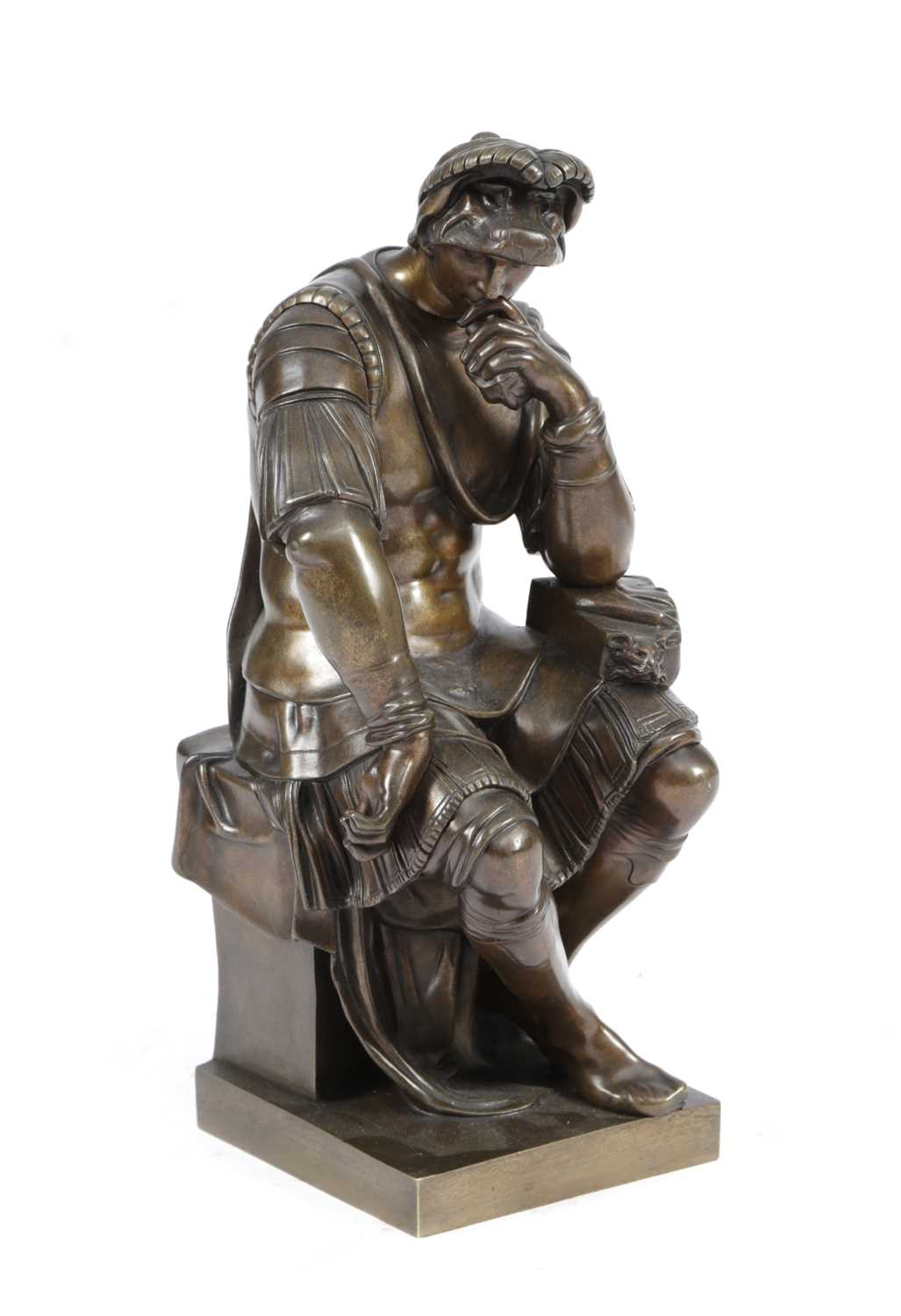 A FRENCH BRONZE GRAND TOUR FIGURE OF LORENZO DE MEDICI AFTER MICHELANGELO, LATE 19TH CENTURY the