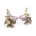 A NEAR PAIR OF BOW PORCELAIN FIGURAL SWEETMEAT FIGURES C.1760 modelled as a couple in Turkish