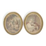 A PAIR OF GEORGE III OVAL COLOURED STIPPLE ENGRAVINGS PUBLISHED BY SIMON WATTS, LATE 18TH CENTURY of