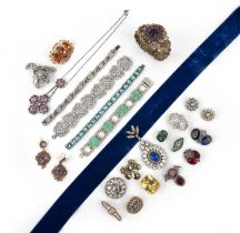 A collection of paste jewels, late 18th-20th century, comprising: fifteen brooches, including an