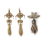 A seed pearl pendant and earrings, Southern Italy, early-mid 19th century, comprising: a pendant,