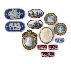 A collection of Jasperware and enamel plaques, 18th/19th century, comprising: a framed jasperware