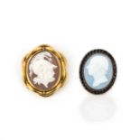 A paste cameo mourning ring, James Tassie, late 18th century, and a shell cameo broooch, mid 19th