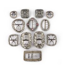 A collection of paste shoe buckles, late 18th/early 19th century, comprising: four pairs of