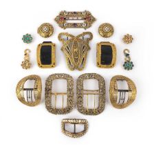 A collection of gilt metal and paste buckles, 18th/19th century, comprising: a pair of gilt metal