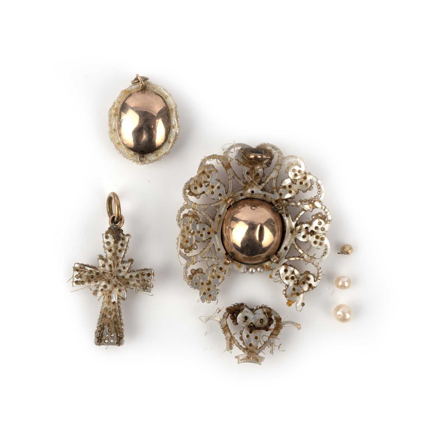 A group of seed pearl and amethyst jewels, 19th century, comprising: a brooch, set with a cushion- - Image 3 of 5