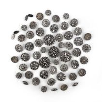 A collection of cut steel buttons and a pair of cufflinks 18th/19th century, comprising: 54 cut