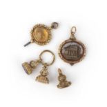 A collection of three fob seals and two pendants, early 19th century, comprising: two fob seals,