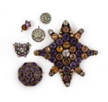 A group of gem-set jewels, 18th and 19th century and later, comprising: two circular clusters set