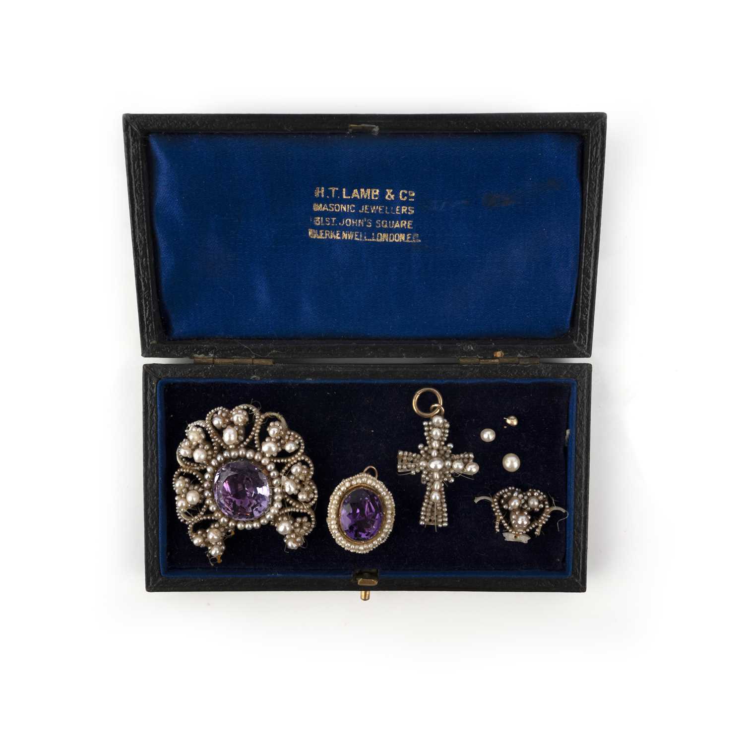A group of seed pearl and amethyst jewels, 19th century, comprising: a brooch, set with a cushion- - Image 2 of 5