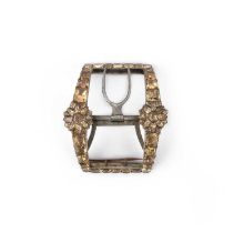 A rare topaz shoe buckle, 18th century, set with foiled topaz, mounted in silver, measuring 7.2 x