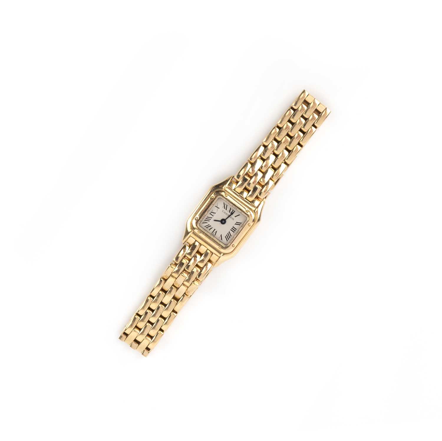 Cartier, a lady's gold wristwatch, 'Mini Panthère' ref. 1130, the square dial in cream enamel with - Image 2 of 2